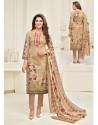 Scintillating Beige Embroidered Designer Straight Salwar Suit