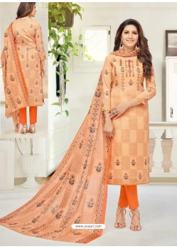 Fabulous Light Orange Embroidered Designer Straight Salwar Suit