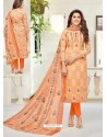 Fabulous Light Orange Embroidered Designer Straight Salwar Suit