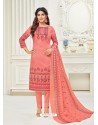 Ravishing Light Red Embroidered Designer Straight Salwar Suit