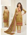 Fabulous Mehendi Embroidered Designer Straight Salwar Suit