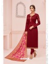 Trendy Maroon Embroidered Churidar Salwar Suit