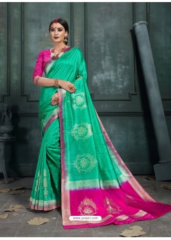 Classy Jade Green Art Silk Wedding Party Wear Sari
