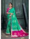 Classy Jade Green Art Silk Wedding Party Wear Sari