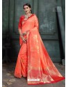 Awesome Orange Art Silk Wedding Party Wear Sari