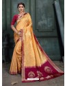 Awesome Gold Art Silk Wedding Party Wear Sari