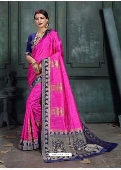 Trendy Hot Pink Art Silk Wedding Party Wear Sari