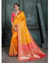 Dashing Mustard Art Silk Wedding Party Wear Sari