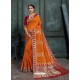 Classy Orange Art Silk Wedding Party Wear Sari
