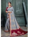 Classy Grey Art Silk Wedding Party Wear Sari