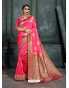 Classy Peach Art Silk Wedding Party Wear Sari