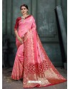Classy Light Pink Art Silk Wedding Party Wear Sari