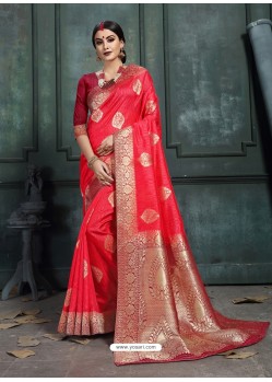 Classy Red Art Silk Wedding Party Wear Sari