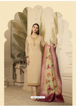 Fabulous Cream Embroidered Churidar Salwar Suit