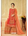 Fabulous Red Embroidered Palazzo Salwar Suit