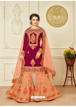 Scintillating Deep Wine Embroidered Palazzo Salwar Suit