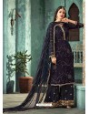 Fabulous Navy Blue Embroidered Palazzo Salwar Suit