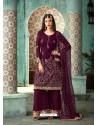 Scintillating Deep Wine Embroidered Palazzo Salwar Suit