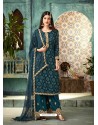Trendy Peacock Blue Embroidered Palazzo Salwar Suit