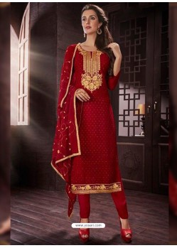 Fabulous Red Embroidered Churidar Salwar Suit