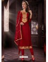 Fabulous Red Embroidered Churidar Salwar Suit