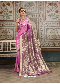 Dashing Pink Designer Kanjeevaram Silk Sari