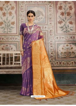 Classy Purple Designer Kanjeevaram Silk Sari