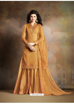 Fabulous Mustard Embroidered Palazzo Salwar Suit