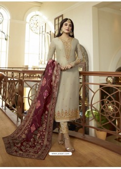Ravishing Light Grey Embroidered Designer Straight Salwar Suit