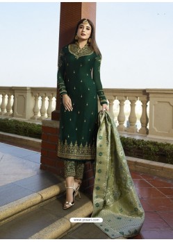 Fabulous Forest Green Embroidered Designer Straight Salwar Suit