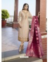 Ravishing Cream Embroidered Designer Straight Salwar Suit