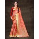 Classy Light Orange Art Silk Embroidered Sari