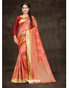 Classy Light Orange Art Silk Embroidered Sari