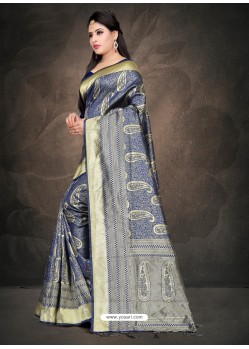 Awesome Peacock Blue Art Silk Embroidered Sari