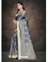 Awesome Peacock Blue Art Silk Embroidered Sari