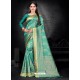 Trendy Aqua Mint Art Silk Embroidered Sari