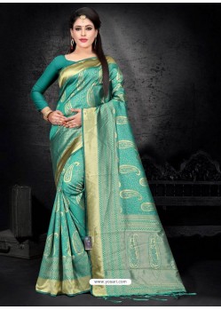 Trendy Aqua Mint Art Silk Embroidered Sari