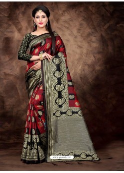 Classy Red Art Silk Embroidered Sari