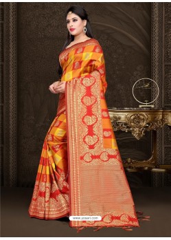 Classy Orange Art Silk Embroidered Sari