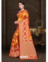 Classy Orange Art Silk Embroidered Sari