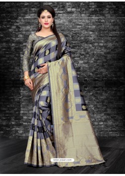 Awesome Grey Art Silk Embroidered Sari