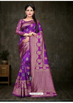 Trendy Purple Art Silk Embroidered Sari