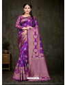 Trendy Purple Art Silk Embroidered Sari