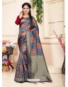 Classy Grey Art Silk Embroidered Sari