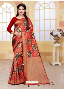 Awesome Red Art Silk Embroidered Sari