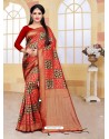 Awesome Red Art Silk Embroidered Sari