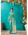 Classy Aqua Mint Banarasi Silk Embroidered Sari