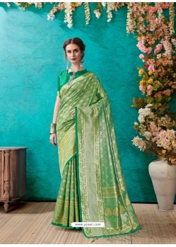 Awesome Green Banarasi Silk Embroidered Sari