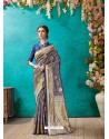 Classy Navy Blue Banarasi Silk Embroidered Sari