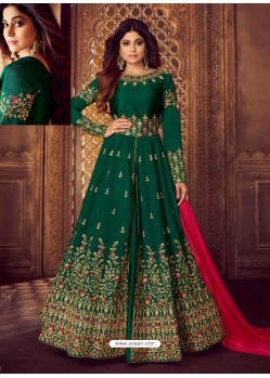 Awesome Dark Green Embroidered Designer Anarkali Suit